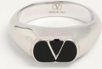 Valentino Garavani Anello Chevalier VLogo Signature In Metallo E Smalto Uomo PALLADIO/NERO 10