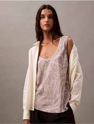 Calvin Klein Womens Crushed Satin Print Tank Top - Brown - XS