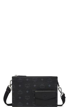 MCM Aren Standing Crossbody Pouch in Visetos in Black at Nordstrom