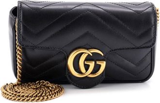 Gucci Black Matelasse Leather Gg Marmont Flap Bag Super Mini (Authentic Pre- Loved)