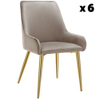 TecTake 6 Sillas de comedor tapizadas, acero, aspecto aterciopelado, gris topo