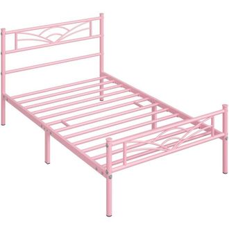 Yaheetech Yaheetech - Struttura Letto in Ferro con Spazio Aggiuntivo per Camera da Letto Ospiti Soggiorno Singolo 90 x 200 cm Rosa