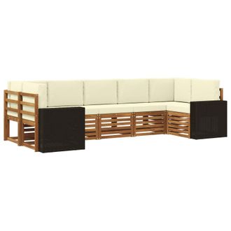 vidaXL Conjunto De Sof&aacute; Seccional 7 Pcs Natural Y Crema Poli&eacute;ster Vidaxl