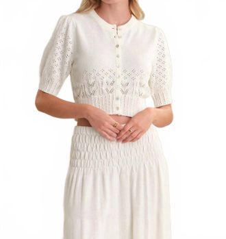 525 america Odette Cropped Puff-Sleeve Cardigan In Chalk