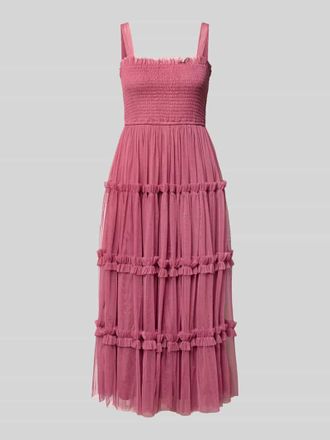 Lace & Beads Knielanges Cocktailkleid mit Smok-Details in Pink, Gr&ouml;&szlig;e XXL