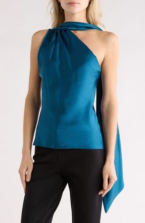 Renee C Scarf Detail One-Shoulder Satin Top in Teal at Nordstrom Rack, Size X-Small