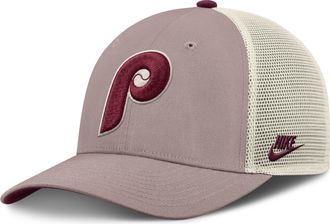 Nike Philadelphia Phillies Cooperstown Rise Nike Mens MLB Adjustable Trucker Hat in Brown | NB1L0M6LPHP-L4S