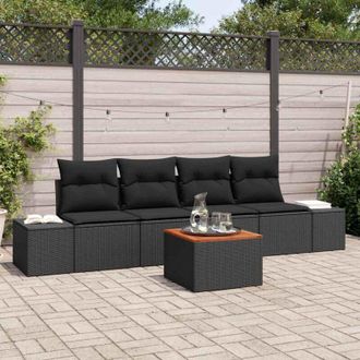 vidaXL Vidaxl - Conjunto De Sof&aacute; De Jard&iacute;n Con Coj&iacute;n 5 Pcs Negro Polirat&aacute;n