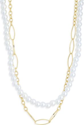 Nordstrom Rack Set of 2 Faux Pearl & Chain Link Necklaces in White- Gold at Nordstrom Rack