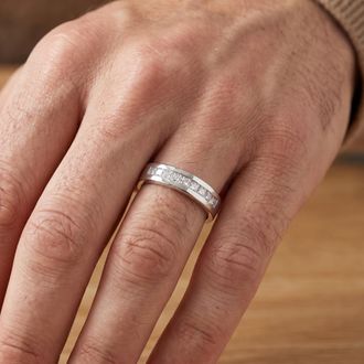 Pompeii3 1ct Princess Cut Diamond Wedding Mens 14K White Gold Ring Size Selectable
