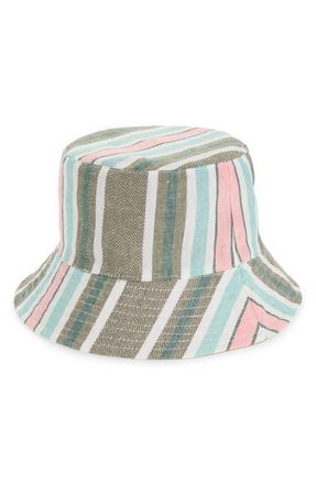 Open Edit Stripe Colorblock Bucket Hat in Olive Green Multi at Nordstrom, Size Large