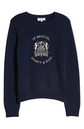 Sporty & Rich Bristol Crest Cotton Sweater in Navy at Nordstrom Rack, Size Medium