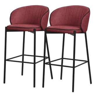 ML Design Set de 2 Taburetes de bar rojos 76cm tapizado tela estructura met&aacute;lica