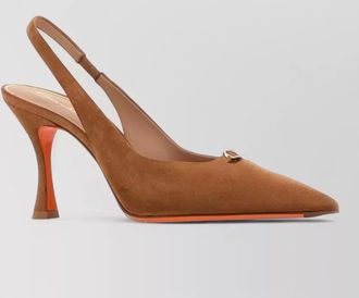Santoni suede chanel pumps contrast sole pointed toe