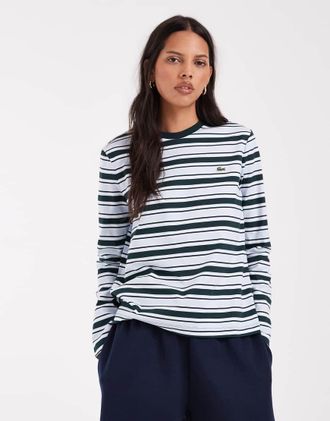 Lacoste T-shirt a maniche lunghe in jersey blu a righe