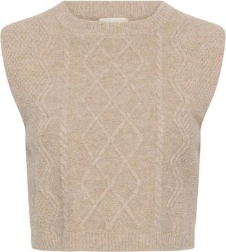 Cream Ronde hals gebreid - Dames - Ronde hals truien - Beige - Xl/2Xl - Truien & Vesten