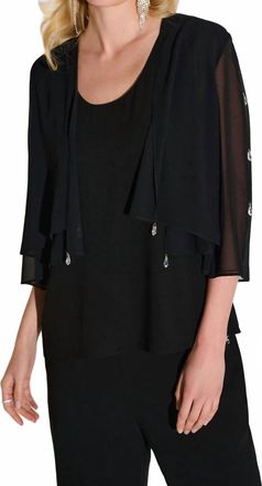Joseph Ribkoff Chiffon Rhinestone Detail Twin Set Top In Black