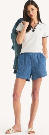 Nautica Womens Striped Crinkle Pull-On Short