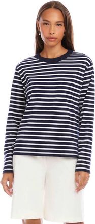 Karen Kane Stripe Long Sleeve Top In Navy With White