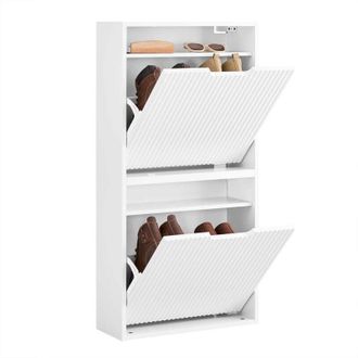 SoBuy SoBuy FSR204-W Scarpiera Salvaspazio Slim Scarpiera Ingresso con 2 Ante Basculanti, Montaggio Verticale/Orizzontale, Mobile Legno Bianco Moderno per