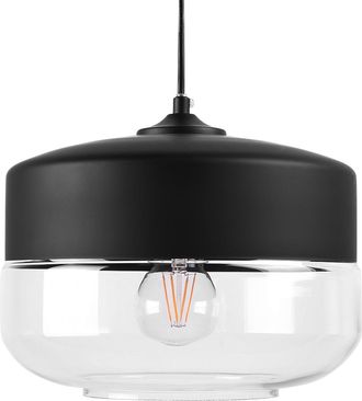 Beliani L&aacute;mpara Colgante Pantalla De Cristal Transparente Negra Dise&ntilde;o Moderno Redondo Geom&eacute;trico Murray