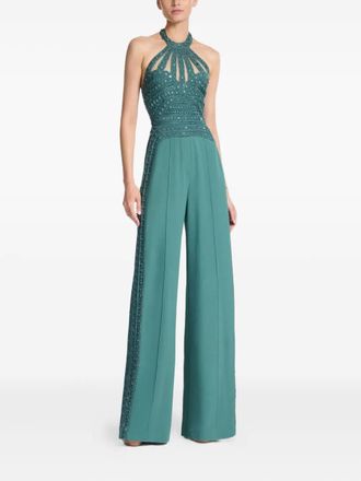Elie Saab beaded jumpsuit - women - Silk/Viscose/Acetate - 42 - Blue