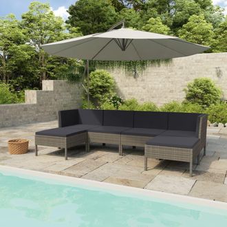 vidaXL Set De Muebles De Jard&iacute;n 6 Pzas Y Cojines Rat&aacute;n Sint&eacute;tico Gris Vidaxl