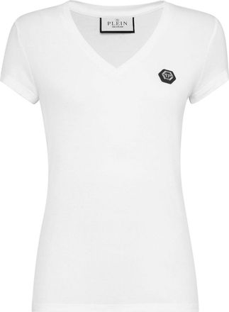Philipp Plein logo-appliquéd cotton T-shirt - women - Cotton - L - White
