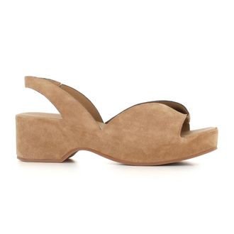 Del Carlo High Heel Sandals, female, Beige, Size: 8 1/2 US Beige Suede Crossed Strap Wedges