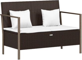 vidaXL Banco De Jard&iacute;n De 2 Plazas Con Cojines Rat&aacute;n Sint&eacute;tico Marr&oacute;n Vidaxl