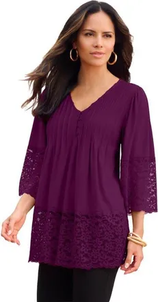Roaman's Lace-Hem Pintuck Tunic in Dark Berry at Nordstrom, Size 16