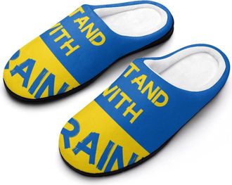 Generic I Stand With Ukraine Flag Mens House Slippers Memory Foam Washable Cotton Slip on Home Shoes
