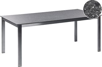 Beliani Mesa De Comedor De Jard&iacute;n De 6 Plazas 180 X 90 Cm Tablero De Cristal Cer&aacute;mico Templado Estructura De Acero Inoxidable Negro Cosoleto
