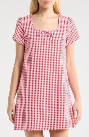 French Connection Gingham Seersucker Nightgown in Red Combo at Nordstrom, Size X-Large