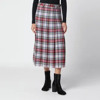 Maison Margiela Long pleated wool-blend skirt with check pattern