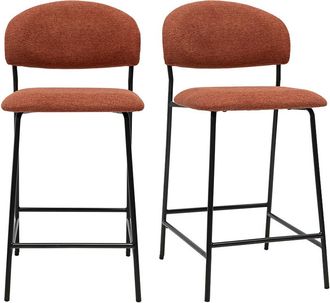 Miliboo Taburetes De Bar En Tela Efecto Terciopelo Texturado Color Tierra Quemada H64 Cm (juego De 2) Benta