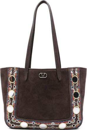 Valentino Garavani Borsa a spalla Nellcôte in pelle scamosciata - Marrone