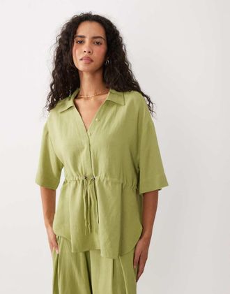 Asos camicia utility morbida aderente in coordinato-Verde