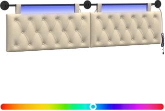 vidaXL Cabecero Colgante Con Luz Led Crema Tela Vidaxl