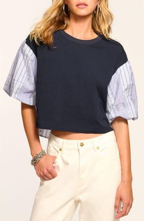 Ramy Brook Toula Mixed Media Crop Top in Navy Patchwork at Nordstrom Rack, Size X-Large