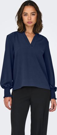 Only Blusenshirt ONLY ONLMETTE V-NECK LS SMOCK TOP NOOS WVN, Damen, Gr. XS, naval academy, Web, Obermaterial: 100% Polyester, unifarben, regular fit normal