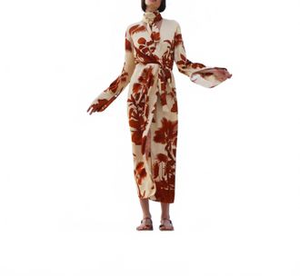 Johanna Ortiz Unmooring Wrap Dress In Ecru-Brown