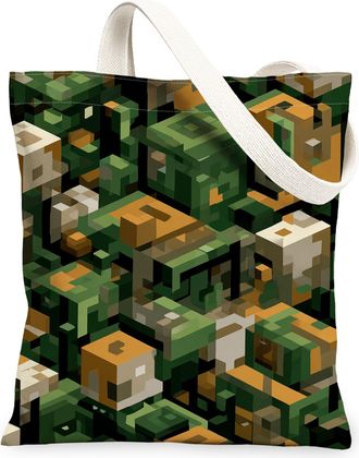 Generic Camouflage Canvas Tote Bags, Military Pattern Reusable Grocery Bags, Summer Vintage Lightweight Washable Canvas for Outdoor, Green, 13x15 Inch