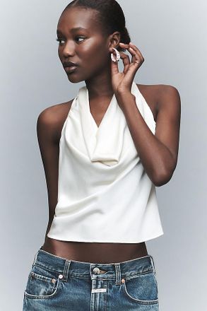 Avec Les Filles Sleeveless V-Neck Halter Top