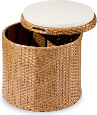 Best Choice Products Round Wicker Ottoman, Multipurpose Furniture w/ Removable Cushion, Steel Frame