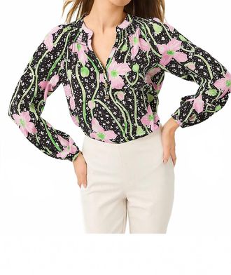 Lilly Pulitzer Elsa Silk Blouse Top In Onyx Blushing Blooms