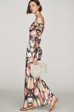 AFRM Long-Sleeve Off-The-Shoulder Mesh Maxi Dress