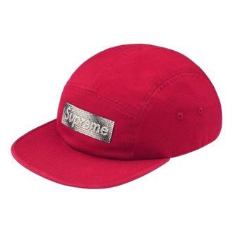 SUPREME FW26 Rhinestone Label Camp Cap Red SUP-FW26-2021-RED