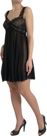 Dolce & Gabbana Womens Black Silk Pleated Lace Chiffon Mini Dress Nylon Cotton Viscose