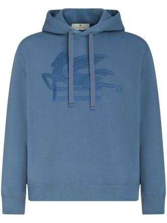 Etro logo-embroidered cotton hoodie - Blue